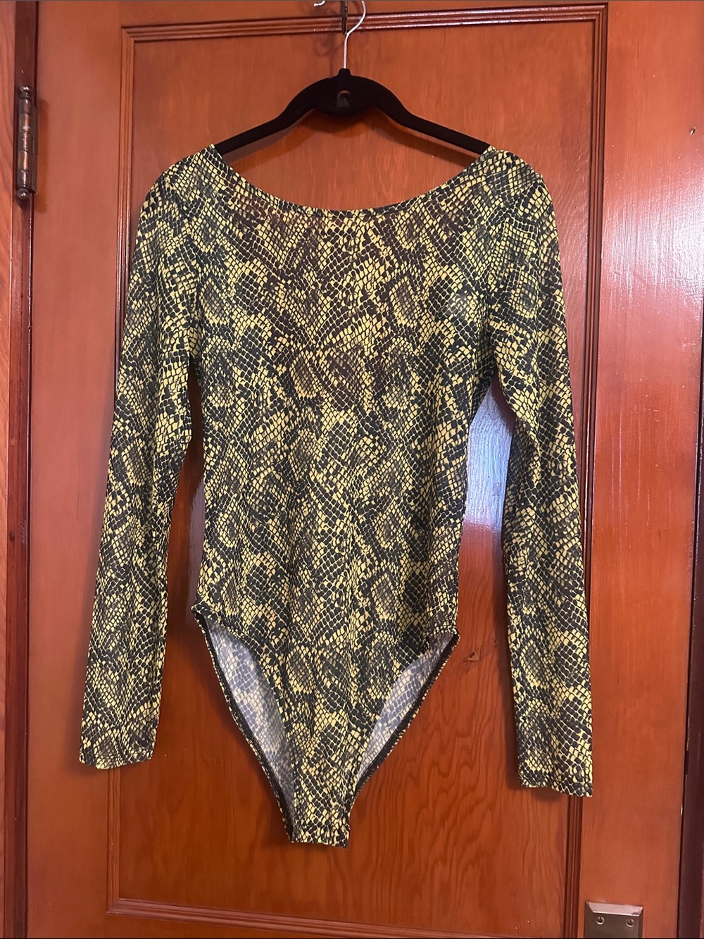 H&M Yellow and Black Snake-Print Long Sleeve Bodysuit